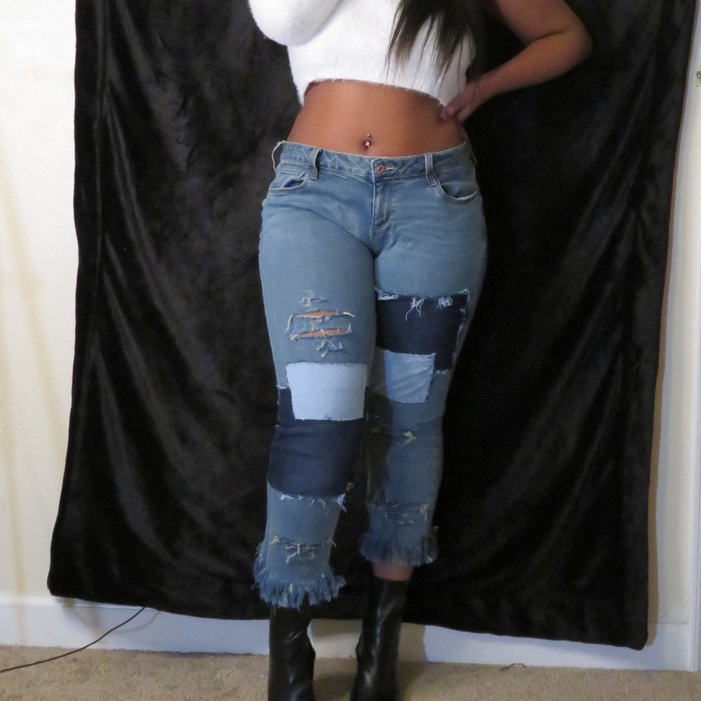 Custom Cut Denim Jean with Patches